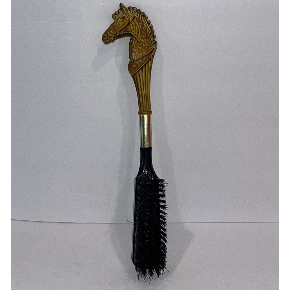 Vintage 1960s Horse Head Shoe Brush‎ Gold Art Deco Clean Polish Equestrian